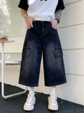 AIDASE  -  Men Retro American Style Washed Denim 3/4 Pants Loose Multi-Pocket Wide Leg Thin Casual Streetwear Summer Fashion Short Jeans aidase-shop