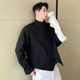 AIDASE  -  Men's Long Sleeved Shirts New Korean Fashion Solid Color Trend Double Pointed Hem Stand Collar Male Clothing Spring aidase-shop