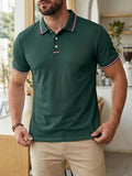 AIDASE  -  Spring Summer Daily Casual Mens Polos Short Sleeve Buttoned Turn-down Collar Tops Vintage Men Striped Patchwork Polo Shirt aidase-shop