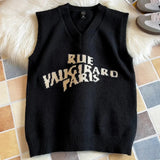 AIDASE  -  V-neck Sweater Vest Men's Fall Winter Trend Casual College Style Men's Vest A Base Embroidered Letter Sweater Vest Comfortable aidase-shop