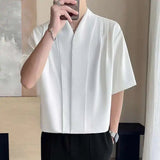 AIDASE  -  Summer New Ice Silk Drape Mid Sleeved Men's Shirt V-neck Korea Fashion Casual Male Tops Loose aidase-shop