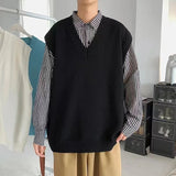 AIDASE  -  Sweater Vest Men Patchwork V-neck Colorful Shrug Chic Sleeveless Knitted Tops Mens Waistcoats Loose Oversize Harajuku All-match