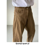 AIDASE  -  High Waist Straight Leg Raspberry Pink Denim Jeans Men Summer New Loose Wide Leg Floor-Length Pants Clean Washed Effect aidase-shop