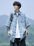 AIDASE  -  Trendy Summer Elegant Short Sleeve Plaid Shirt Men's American Casual Oversized Pocket T Shirts Y2K Streetwear Camisas aidase-shop