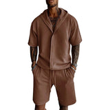 AIDASE  -  Stylish Mens Solid Color Two Piece Sets Summer Short Sleeve Hoodies And Shorts Outfits Men Fashionable Loose Hooded Tops Suits aidase-shop
