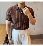 AIDASE  -  Summer Thin Striped Ice Silk Short Sleeved T-shirt Cool Turn-down Collar American Male Tops aidase-shop