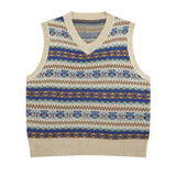 Aidase Sweater Vest Men O-neck Japanese Striped Stylish Harajuku Apricot Design All-match Unisex Clothing Knitwear Baggy Streetwear aidase-shop
