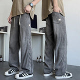 AIDASE  -  Men's Casual Jeans Summer New American Style High Street Straight Wide Leg Drawstring Design Fashion Male Trousers 21E5831 aidase-shop