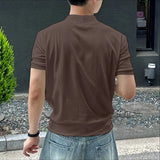 AIDASE  -  Men Shirt Solid Color Knitted V Neck Short Sleeve Korean Style Tops Summer Shirts Streetwear 2025 Casual Men Clothing aidase-shop