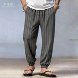AIDASE  -  Men's Vertical Striped Jogger Pants Drawstring Waist Casual Tapered Trousers Lightweight Beach Bot for Summer aidase-shop