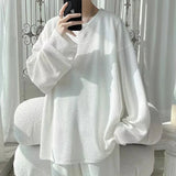 AIDASE  -  Autumn Men's V-neck Long Sleeve T-shirts New Solid Color Jacquard Waffle Pullover Tops High Street Fashion Breathable Tee Shirts aidase-shop