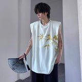 AIDASE  -  Men Summer Sleeveless Shoulder Pads Streetwear Hip Hop Loose Tank Tees Shirts Chinese Casual Print T-shirt Vest Women aidase-shop