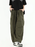 AIDASE  -  100% Cotton Men Cargo Pants Japanese Hip Hop Vintage Wide Leg Straight Regulate Trouser Leg Big Pocket Y2K Drawstring Bloomers aidase-shop