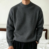 AIDASE  -  Men's Solid Color Knitwear Sweater Spring Autumn Casual Fashion Ribbed Texture Long Sleeve Loose Crew Neck Knit Pullover Sweater aidase-shop