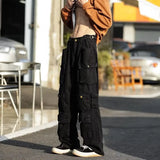 Aidase Men's Multi-pockets Cargo Pants Autumn Vintage Solid Color Hiphop Overalls Baggy Casual High Street Mopping Trousers