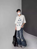AIDASE  -  American Style High Street Ripped Jeans Men's Loose Wide Leg Floor Length Pants Fashionable Straight-leg Trousers aidase-shop