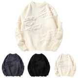 AIDASE  -  Men's Ripped Pullover Loose Trendy Retro Versatile Casual Hem Split Knitted Sweater Sweatshirts Men No Hood aidase-shop
