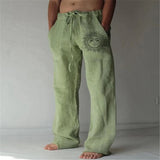 Aidase Vintage Men Cotton Linen Pants Drawstring Elastic Oversize Jogger Hip Hop Print Long Trousers Spring Summer New casual pants