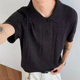 AIDASE  -  Trendy Slim Short Sleeve Knit Mens Polo Shirts Vintage Twist Jacquard Knitted Polo Shirt For Men's Summer Fashion Lapel Pullover aidase-shop