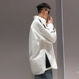 Aidase  Men Clothing Trendy Contrast Color Patchwork Oversize Streetwear Shirt Vintage Harajuku Korean Casual Long Sleeve Irregular Tops