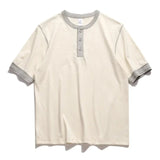 AIDASE  -  Three Needle American Retro Heavy T-shirt Men's Amikaji Pure Cotton Tube Weaving T-shirt Henry Collar Unisex Short Sleeved Shirt aidase-shop