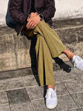 AIDASE  -  Streetwear Fashion Mens Suit Pants Spring Summer Casual Loose Straight Trousers Men Vintage Solid Belt-up High Waist Pants aidase-shop