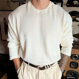 Aidase Mens Autumn Winter New Textured Vertical Striped Knitted T-Shirt Gender-Neutral Loose Casual Simple Long-Sleeved Top Unisex aidase-shop