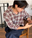 AIDASE  -  Oversized Men's Plaid Long Sleeve Korean Style Shirt, Trendy Loose Plaid Shirt, Handsome Jacket, Unisex American Retro Plaid aidase-shop