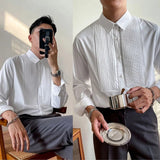 AIDASE  -  Summer New Men's Solid Color Pleated Splicing Long Sleeve Shirt Retro Luxury Elegant Fashion Trend Loose Casual Men's Tops aidase-shop