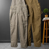 AIDASE  -  Men Loose Fit Bib Overalls Pockets Cargo Pants Hip Hop Golden Buttons Dungarees Casual Suspenders Jumpsuits aidase-shop