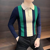 Aidase Spring Fashion Trend Stripe korean Popular polos Long-sleeve Shirts for Men Slim Fit Casual Plain Polos elegants Base shirt