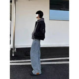 Aidase American retro high street women jeans y2k fashionable leg design washed high waist slimming wide leg pants