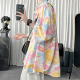 AIDASE  -  Men's Trendy Tie-Dye Short Sleeve Casual Shirt 2025 Summer New Fashion Lapel Single Breasted Tops Handsome Clothes 21E6522 aidase-shop