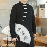 Aidase Spring and Autumn New Oriental Men's Shirt Hanfu Chinese Top Cotton Hemp Street Casual Vintage T-shirt