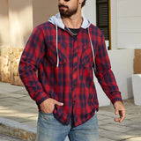 AIDASE  -  Vintage Plaid Printing Hooded Jacket Mens Coat Spring Autumn Fashion Drawstring Buttoned Cardigan Tops Men Casual Shirt Jackets aidase-shop
