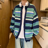 AIDASE  -  Japanese Vintage Striped Sweater Retro Contrasting Striped Cardigan Sweater Men's Spring Autumn Loose Lazy Style Knitted Jacket aidase-shop
