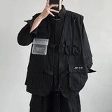 AIDASE  -  Spring Autumn New Men Tide Original Design Y2K Streetwear Fashion Hip Hop Pocket Sleeveless Waistcoat Jacket Set Ins aidase-shop