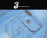 AIDASE  -  100% Cotton Good Qulaity M-5XL Large Size Denim Shirt Men Spring Fall Fashion Solid Color Long Sleeve Multi-pocket Slim Fit Tops aidase-shop