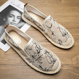 AIDASE  -  Fashion Print Canvas Shoes New Classic White Men's Fisherman Loafers Man Flats Espadrilles Breathable Male Summer Footwear aidase-shop