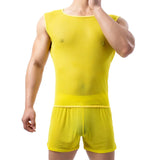AIDASE  -  Sexy Sleeveless Mesh Transparent T-shirts Mens Lounge Undershirts Tank Tops Sexy Homme Boxer Shorts Gym Homewear Men Clothes Set aidase-shop