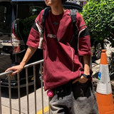 AIDASE  -  Hong Kong Style Retro Sports Jersey Patchwork Short Sleeved T-shirt for Men's Summer New Versatile Loose Line Pullover Top Tees aidase-shop