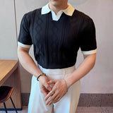AIDASE  -  Men Summer Striped Jacquard V-Neck Slim Fit Short Sleeve POLO Shirt Man Business Casual Fashion Vintage T-shirt aidase-shop