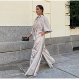 AIDASE  -  Solid Cotton Linen Printed Wide Leg Pants Set Women Casual Daily Bubble Sleeve Shirt Two Piece Suit 2025 New Summer Street Wear aidase-shop