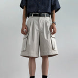 AIDASE  -  Casual Men's Cargo Shorts Summer 2025 New Men Solid Color Loose Simple Large Pocket Decoration Straight-leg Pants 21E6602