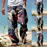 AIDASE  -  Men'S Loose Jogging Sports Pants Male Summer Breathable Linen Like Trousers All Print Printed Tether Wide Leg Pants 남자 여름바지 aidase-shop