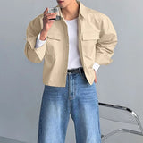 AIDASE  -  Men Shirt Solid Color Lapel Long Sleeve Pockets Casual Men Clothing Streetwear Loose Korean Style Fashion Male Tops aidase-shop