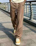 AIDASE  -  Men's Solid Color Drawstring Wide Leg Pants Casual Streetwear Button Detail Loose Straight Trousers Lightweight for Daily Wear aidase-shop