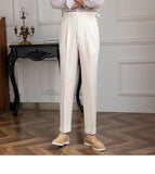Aidase Spring Business Versatile Belt Trouser Gentleman Paris Button Pant Fashion Men Dress Pant High Waist Straight Pants Men aidase-shop