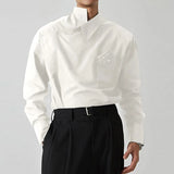 Aidase Irregular Design Buckle Lapel shirt For Men Vintage French Style Long Sleeve Loose Top Spring Autumn Fashion Show Chic Shirts