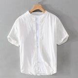 AIDASE  -  Casual Linen Men's Shirt Summer Breathable Loose Fit Stand Collar Short Sleeve Youth Fashion Urban Style Lightweight Shirt aidase-shop